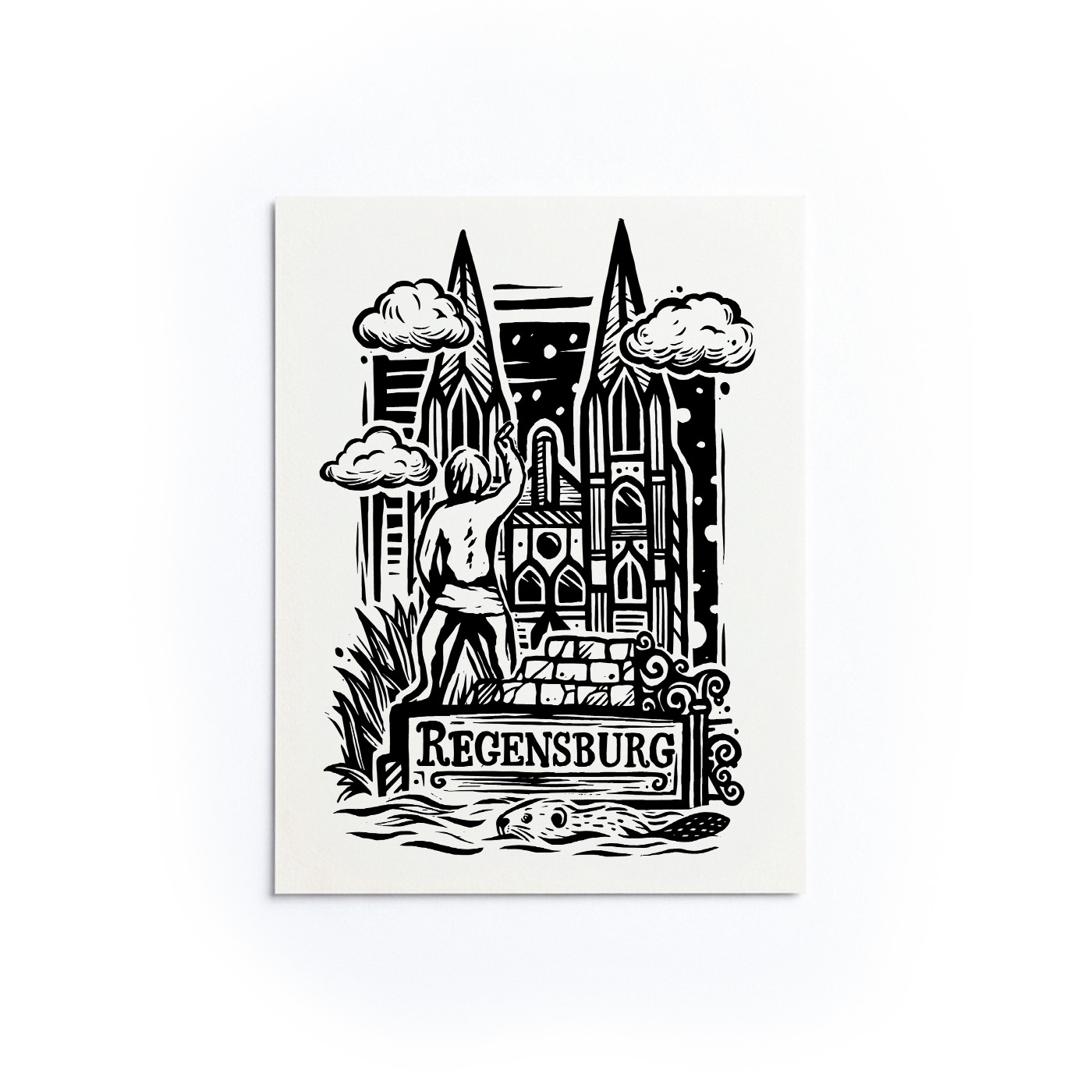 Postkarte Stadtillustration Regensburg